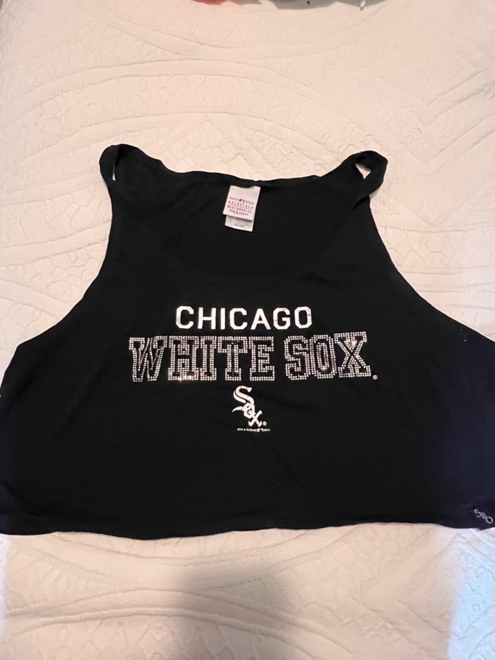 White Sox Rhinestone Black Cropped Tank